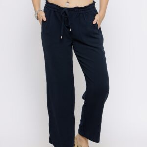 Wills Lifestyle Women Navy Blue Regular Fit Solid Parallel Trousers