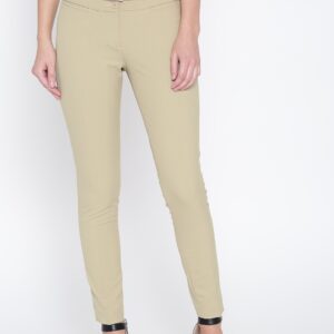 Wills Lifestyle Women Beige Super-Slim Fit Solid Formal Trousers