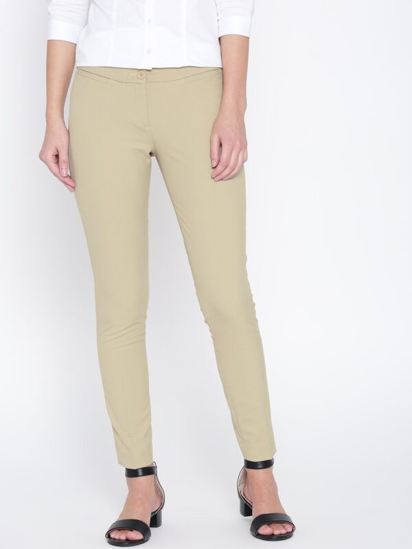 Wills Lifestyle Women Beige Super-Slim Fit Solid Formal Trousers