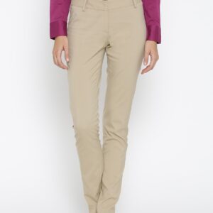 Wills Lifestyle Women Beige Slim Fit Solid Formal Trousers