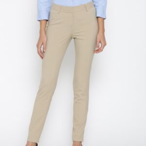 Wills Lifestyle Women Beige Slim Fit Solid Formal Trousers