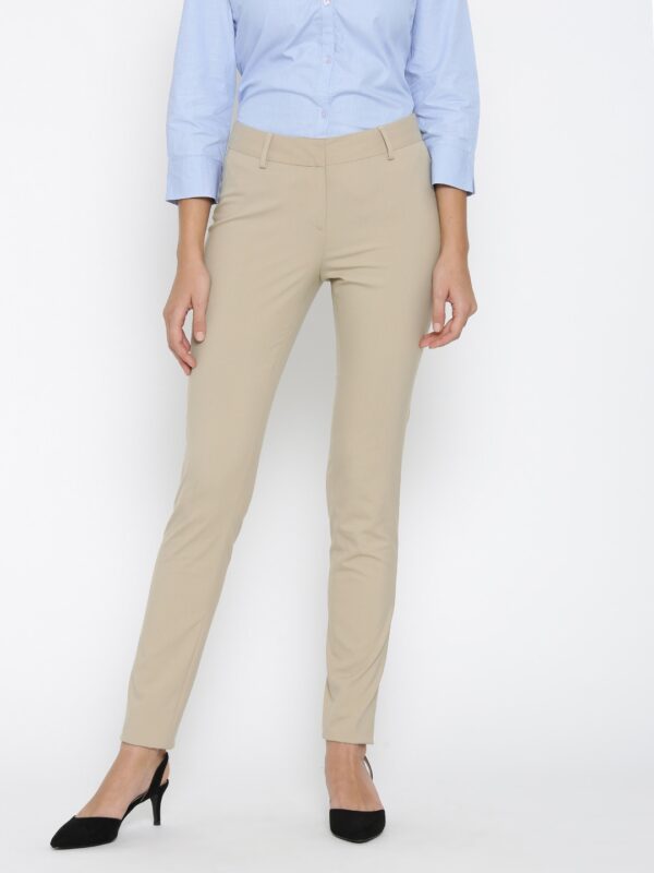 Wills Lifestyle Women Beige Slim Fit Solid Formal Trousers