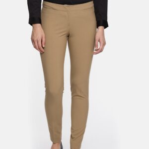 Wills Lifestyle Women Beige Regular Fit Self Design Formal Trousers