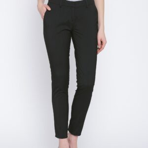 Wills Lifestyle Women Black Slim Fit Solid Formal Trousers