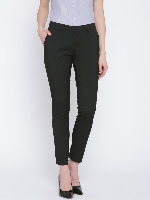 Wills Lifestyle Women Black Slim Fit Solid Formal Trousers