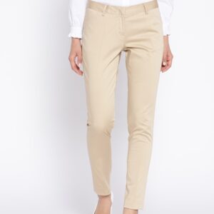 Wills Lifestyle Women Beige Slim Fit Solid Formal Trousers