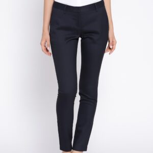 Wills Lifestyle Women Navy Slim Fit Solid Formal Trousers