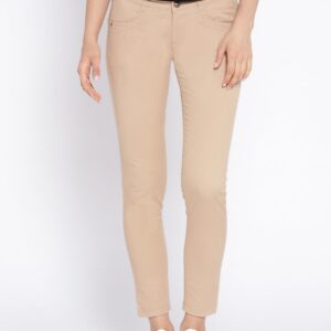 Wills Lifestyle Women Beige Slim Fit Solid Trousers