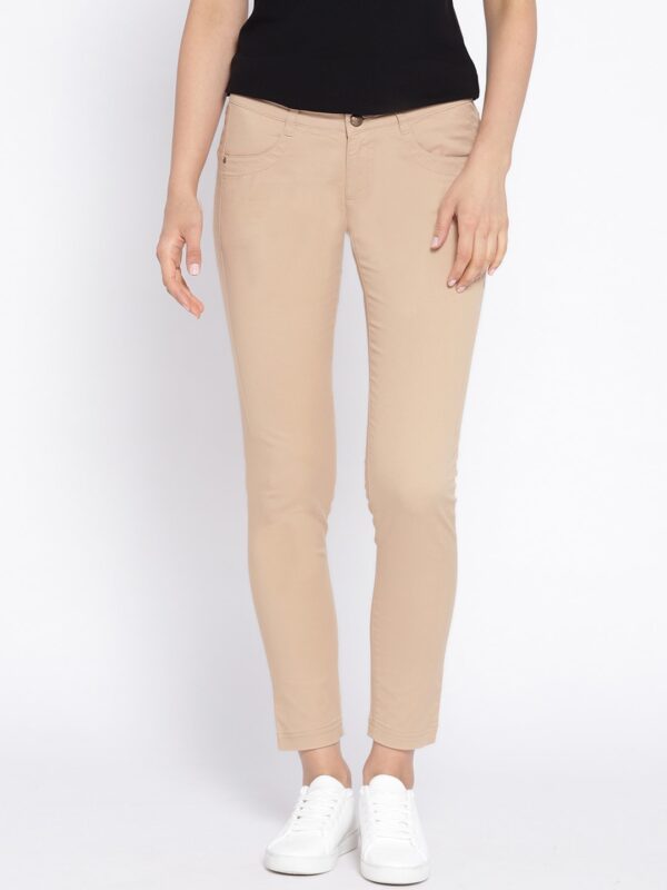 Wills Lifestyle Women Beige Slim Fit Solid Trousers