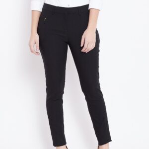 Wills Lifestyle Women Black Slim Fit Solid Formal Trousers