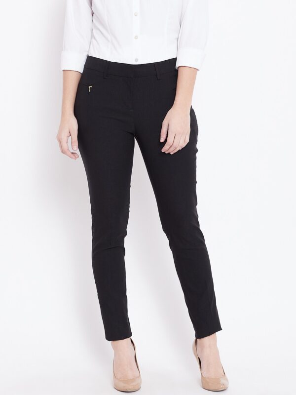 Wills Lifestyle Women Black Slim Fit Solid Formal Trousers