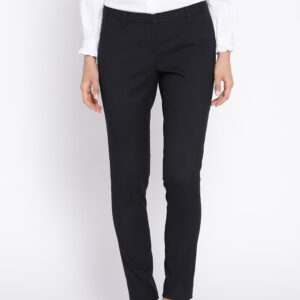 Wills Lifestyle Women Navy Blue Slim Fit Solid Formal Trousers