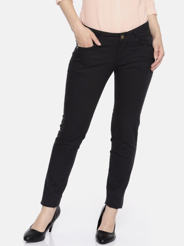 Wills Lifestyle Women Black Solid Trousers