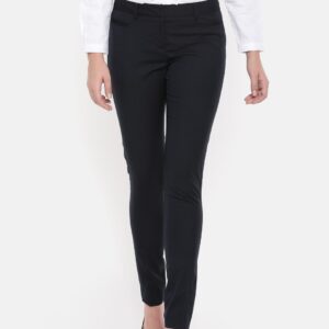 Wills Lifestyle Women Black Slim Fit Self Design Formal Trousers