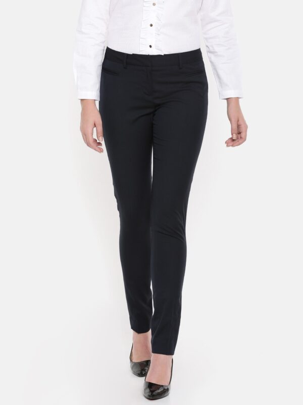 Wills Lifestyle Women Black Slim Fit Self Design Formal Trousers