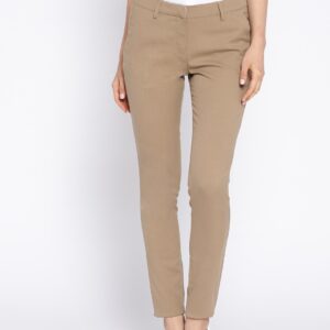 Wills Lifestyle Women Brown Slim Fit Solid Formal Trousers