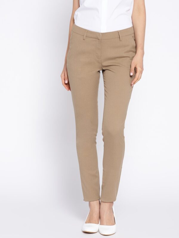 Wills Lifestyle Women Brown Slim Fit Solid Formal Trousers