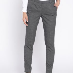 Wills Lifestyle Women Grey Slim Fit Checked Formal Trousers