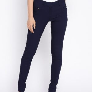 Wills Lifestyle Women Navy Slim Fit Solid Trousers