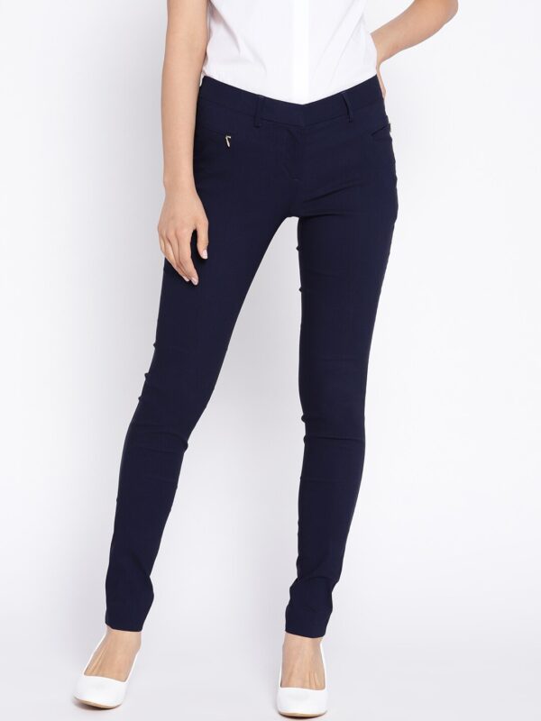 Wills Lifestyle Women Navy Slim Fit Solid Trousers