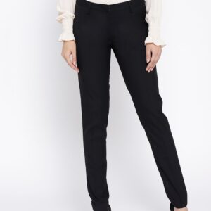 Wills Lifestyle Women Black Slim Fit Solid Formal Trousers