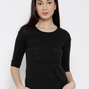 Wills Lifestyle Women Black Solid Top