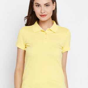 Wills Lifestyle Women Yellow Solid Polo Collar T-shirt