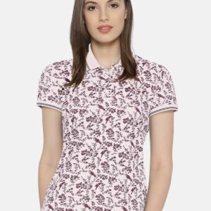 Wills Lifestyle Women Pink Printed Polo Collar T-shirt