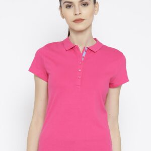 Wills Lifestyle Women Pink Solid Polo Collar T-shirt