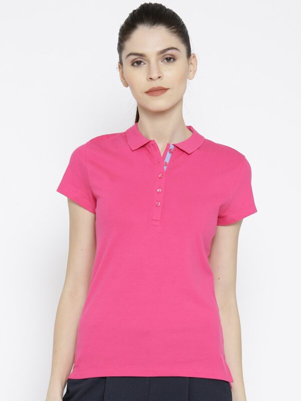 Wills Lifestyle Women Pink Solid Polo Collar T-shirt