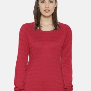 Wills Lifestyle Women Red Striped Knitted Top