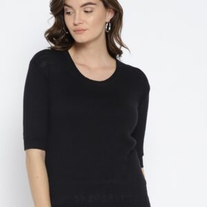 Wills Lifestyle Women Black Solid Knitted Top