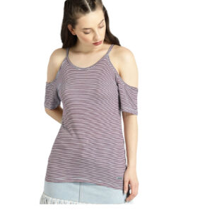 Roadster Women Striped Cold-Shoulder Top