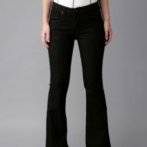 HERE&NOW Women Black Bootcut High-Rise Clean Look Stretchable Jeans