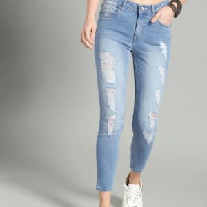 Roadster Women Skinny Fit Mid-Rise Highly Distressed Stretchable Cropped Jeans