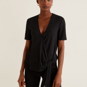 MANGO Women  Solid Wrap Top