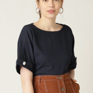 ESPRIT Women Navy Blue Solid Top