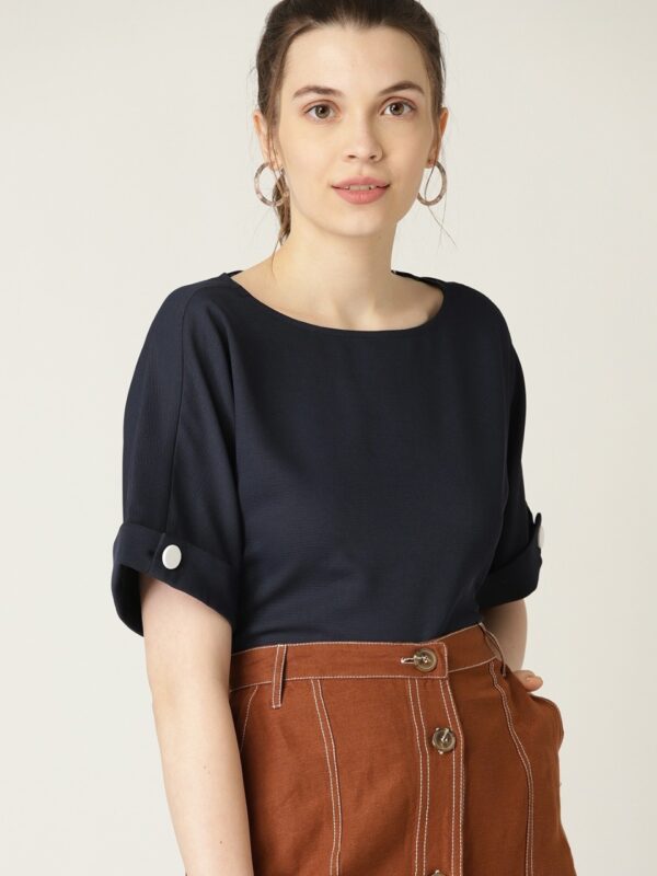 ESPRIT Women Navy Blue Solid Top