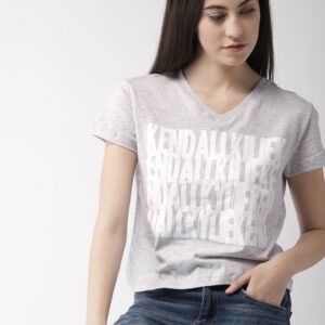 FOREVER 21 Kendall + Kylie Women Printed V-Neck Top