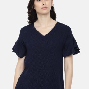 Allen Solly Woman Women Navy Blue Printed Top