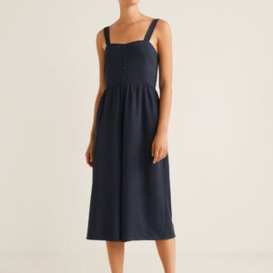 MANGO Women Navy Blue Solid Culotte Jumpsuit