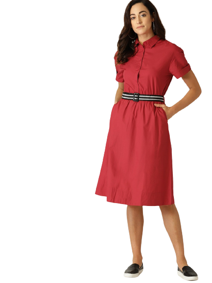 MANGO Women Red Solid Shirt Dress