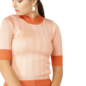 MANGO Women Self-Striped Fitted Sweater Top