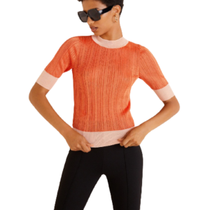 MANGO Women Orange Striped Fitted Top