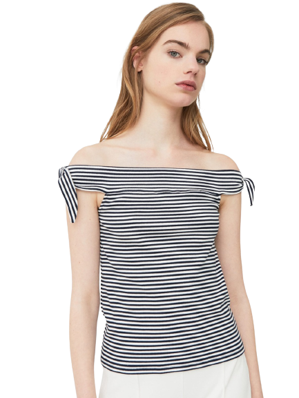 MANGO Women Striped Bardot Top