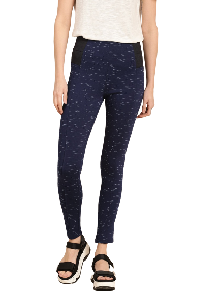 Ether Women Navy Blue Self Design Ankle-Length Leggings