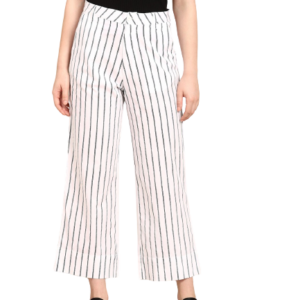 Ether Women White & Black Regular Fit Striped Cropped Parallel Trousers