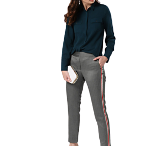 her by invictus Women Grey & Black Regular Fit Striped Cropped Trousers