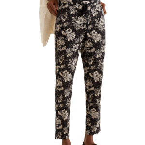 MANGO Women Black & Off-White Regular Fit Printed Trousers