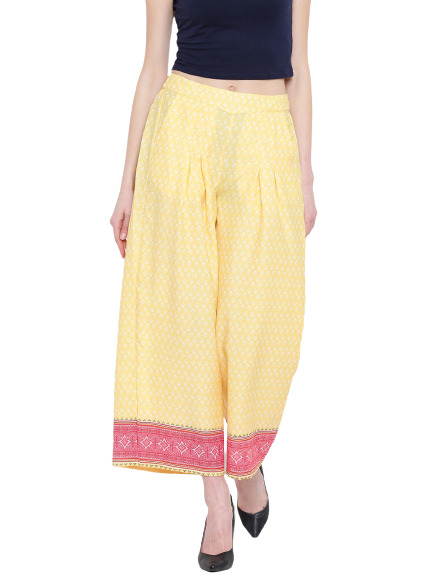 AURELIA Women Yellow Printed Wide Leg Palazzos